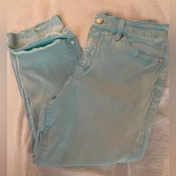 Size 10 Nine West frayed hem stretch 5-pocket zipper front belt Christie Capri - Picture 1 of 14